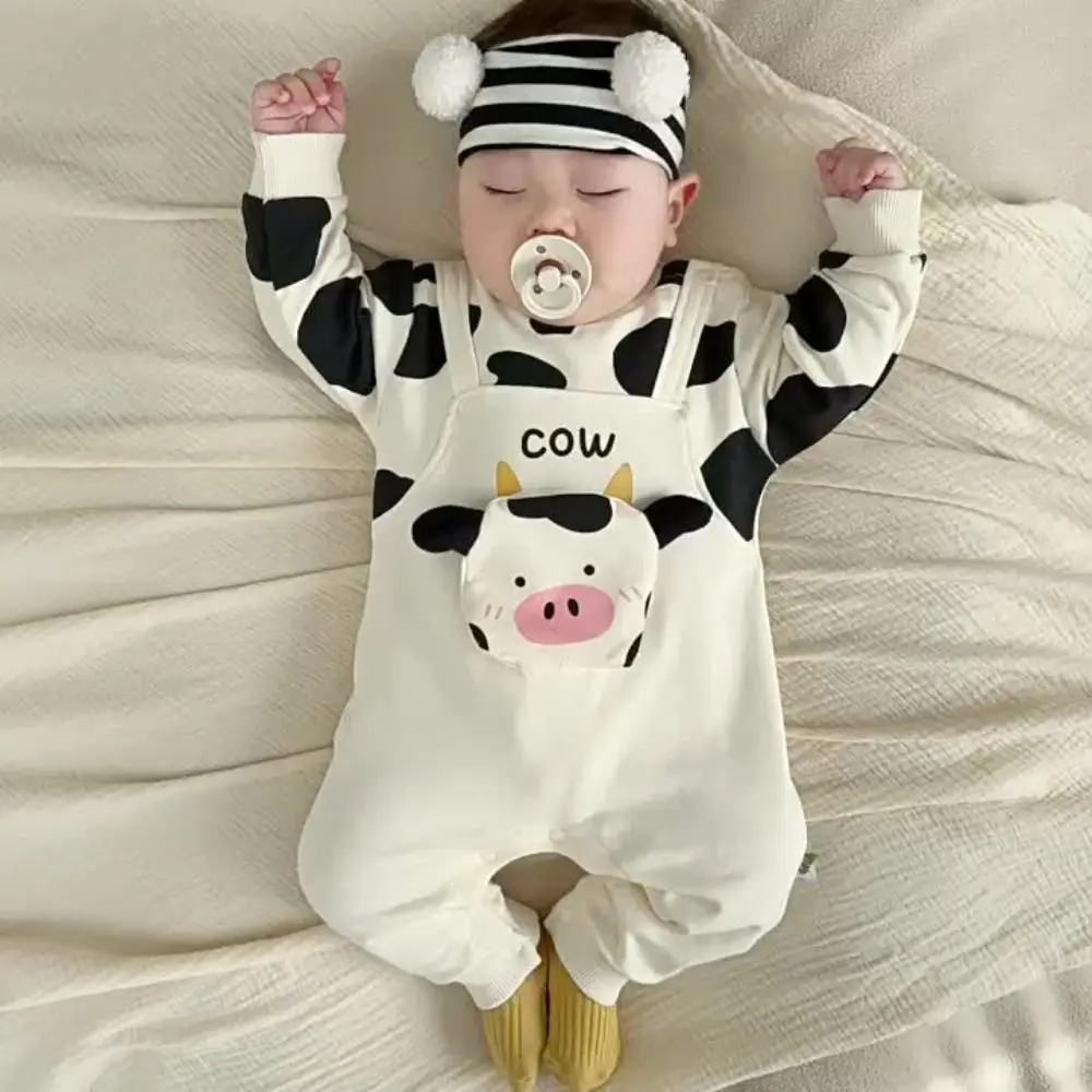 Fashion Long Pants Cow Baby Romper Infant Cotton Newborn Jumpsuit Soft Casual Outfit Trousers Climb Bodysuit Gift Set
