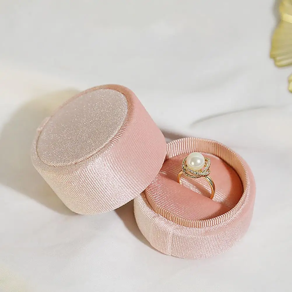 Necklace Box Lidded Displaying Cylinder Delicate Flannel Engagement Ring Box for Present Women Gift Earrings Packaging Pink