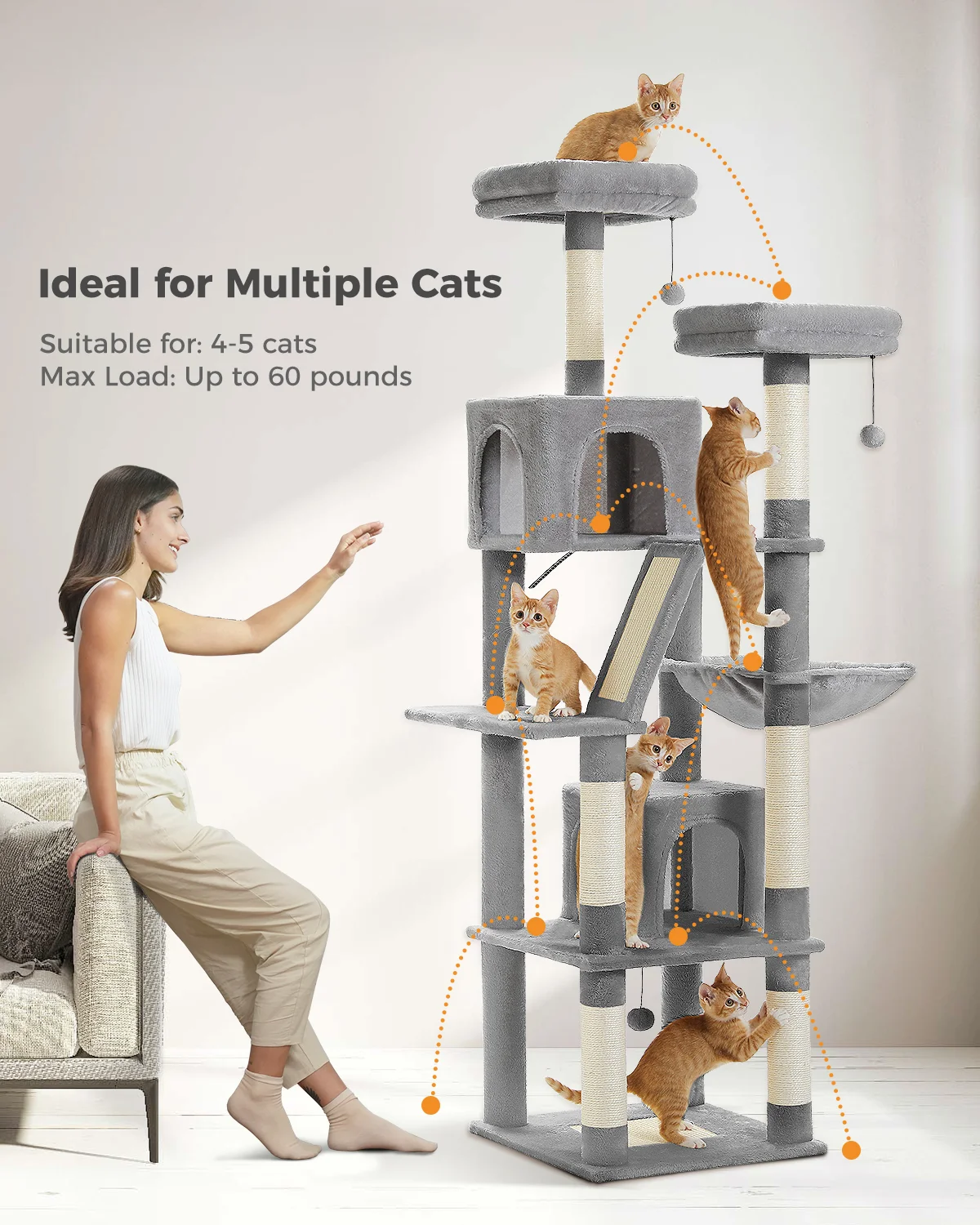 Large Cat Tree for Indoor Tall Tower for Cat Multi-Level Plush with ...