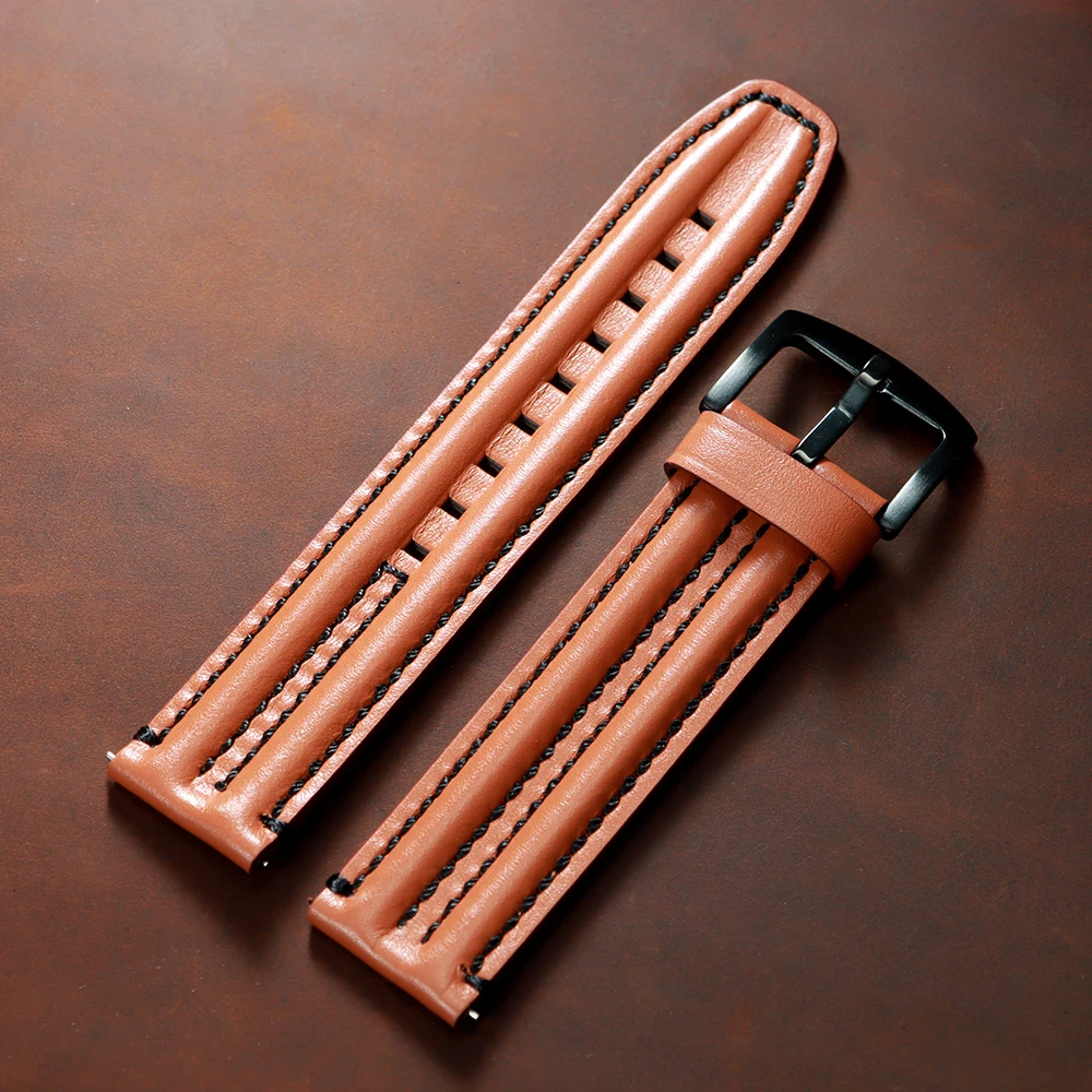Vintage Genuine Leather Watch Band Straps - Premium Cowhide Double-Stitched Design, Unisex Fashion Accessory