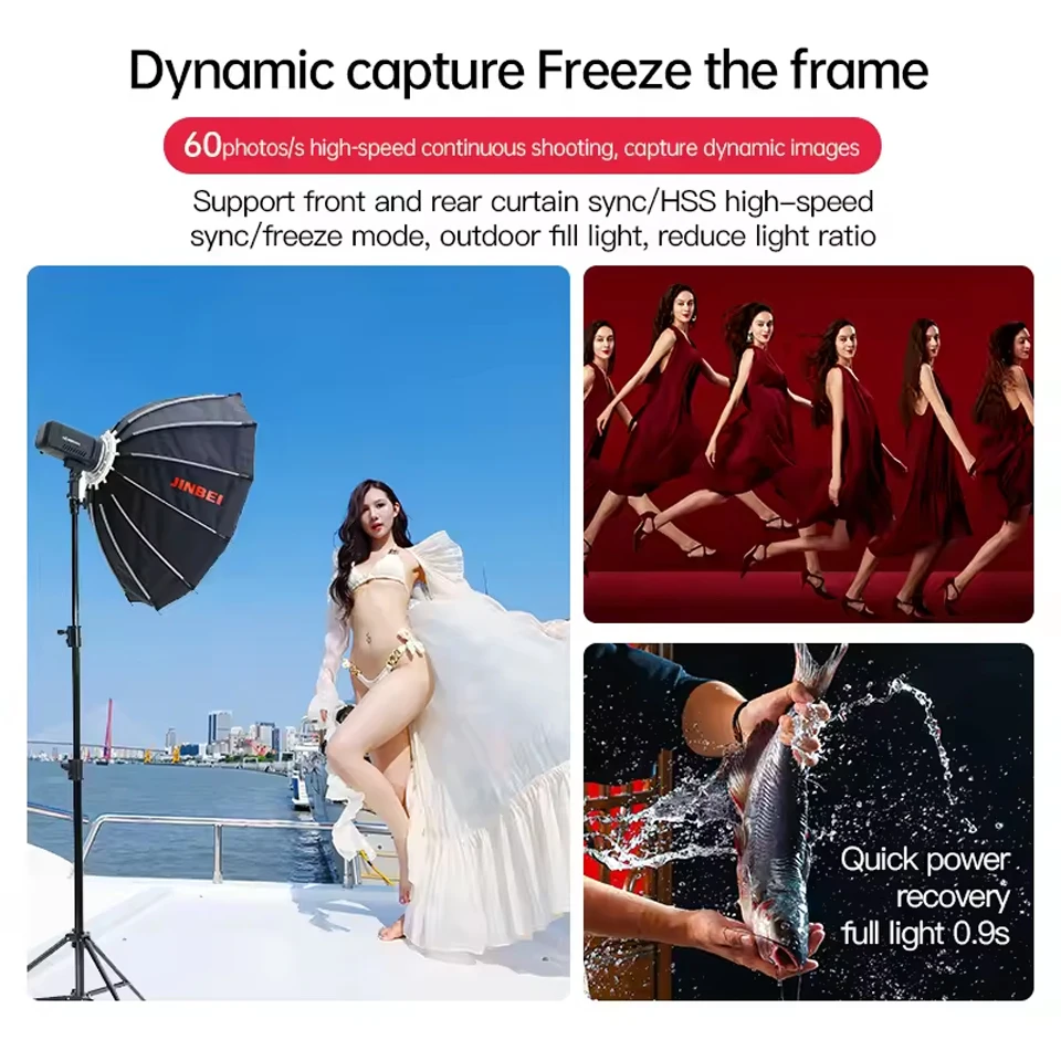 진베이 HD400Max 2700-6500K 바이컬러 400W TTL 수동 모드 카메라 플래시 (카메라 스튜디오 사진 촬영용, 9단계 디밍 기능 포함)
