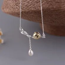 

Vintage Branch Ladybug Tassel Pearl Necklace Chain Women Fashion Real 100% Silver 925 Pendants and Necklaces Jewelry 2022 XL021