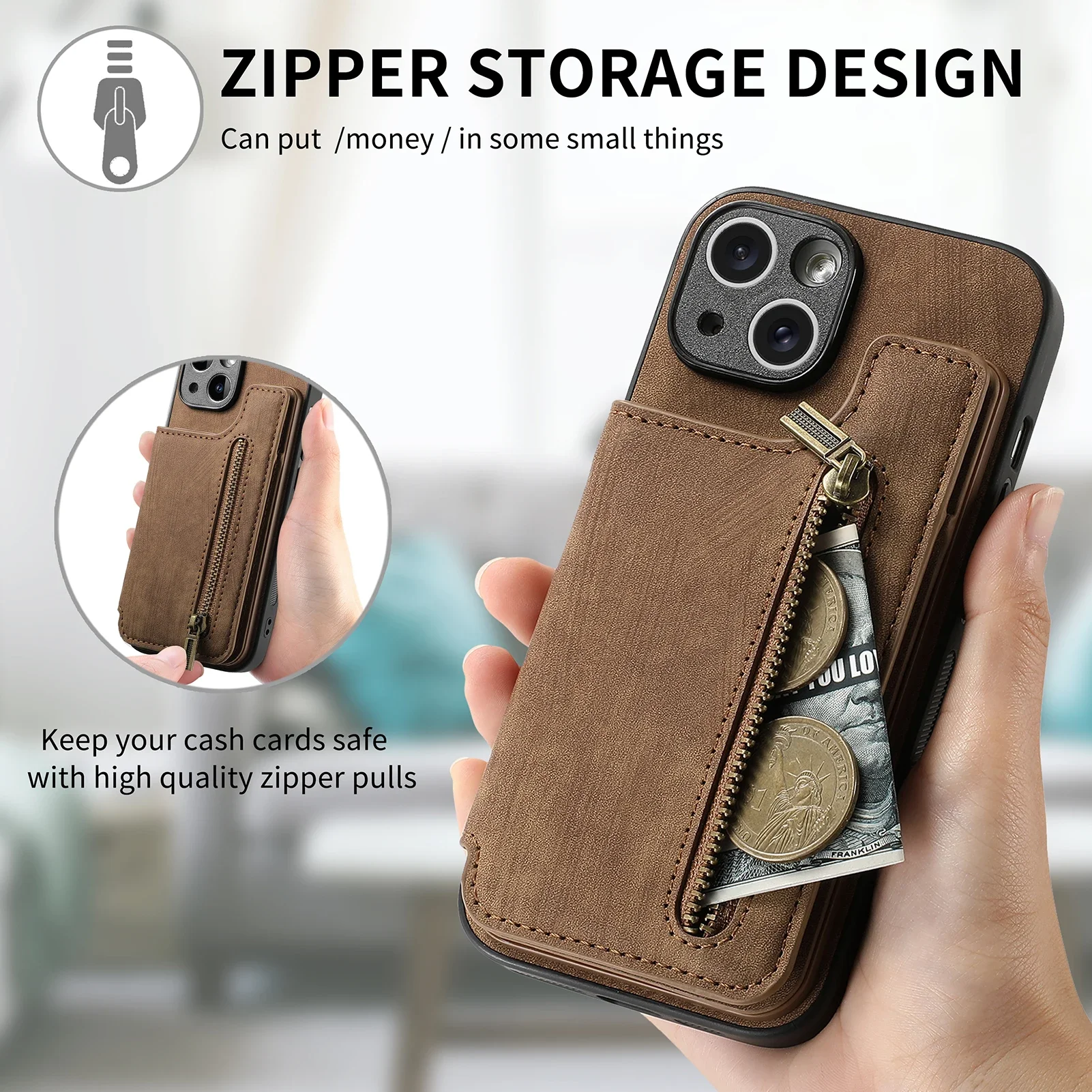 Zipper Wallet Leather Case 5