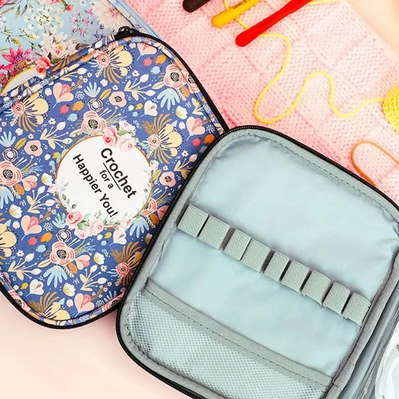 Knitting Tool Organizer Waterproof Knitting Tool Organizer Multi-Compartment Crochet Hook Case with Customizable Floral Print Locking Zipper