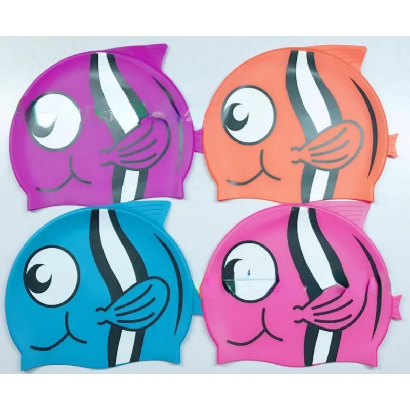 

Silicone Children's Swimming Caps Cartoon Fish Swimming Hats High Elastic Comfortable Ear Protector Anti-slip Swimming Cap