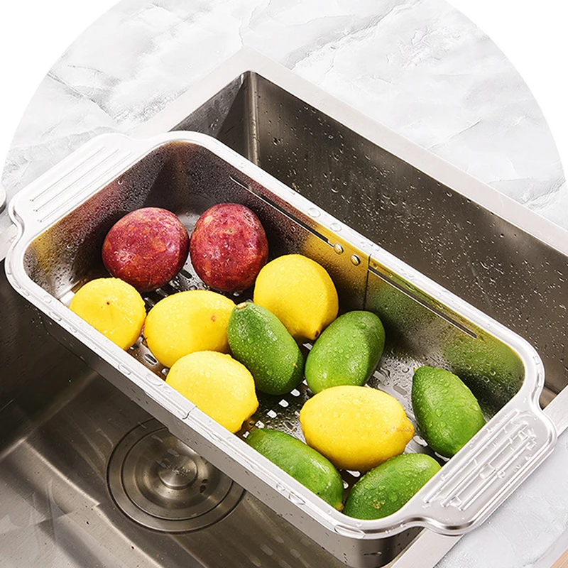 Stainless Steel Drain Basket Retractable Sink Strainer Basket For Washing Basin Bowl Chopsticks Plate Sink Drain Tray 6
