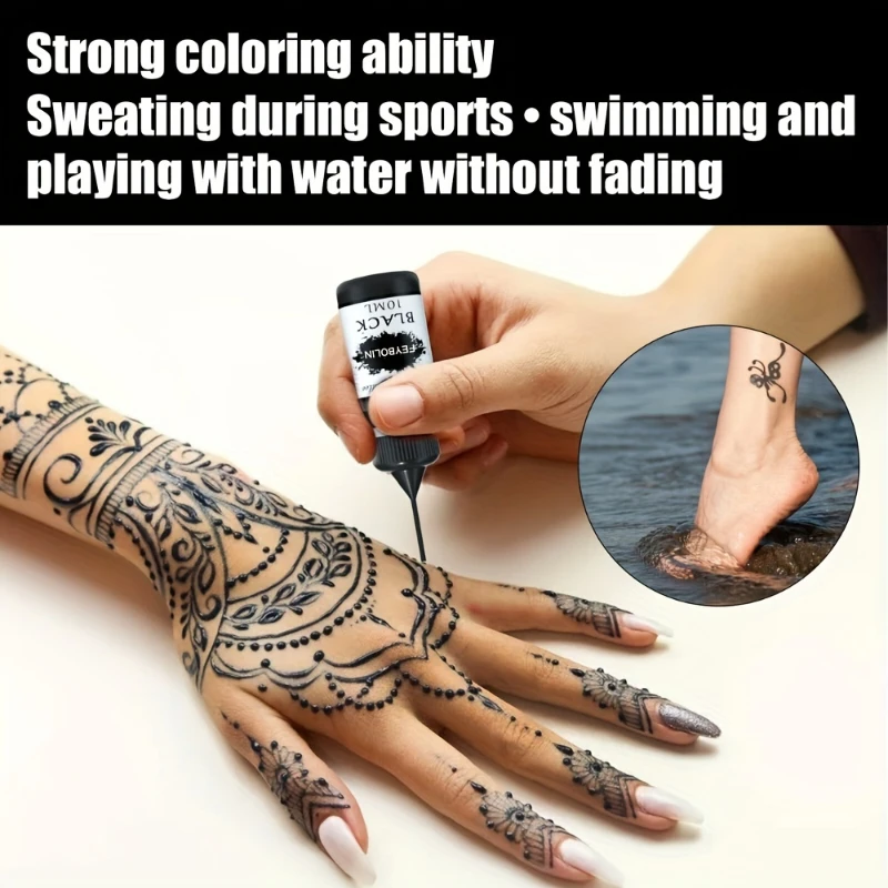 Gel per tatuaggi temporanei nero con set di modelli. Crema per pittura body art Pasta per tatuaggi all'henné Crema Pasta di succo per tatuaggi body art - immagine 2