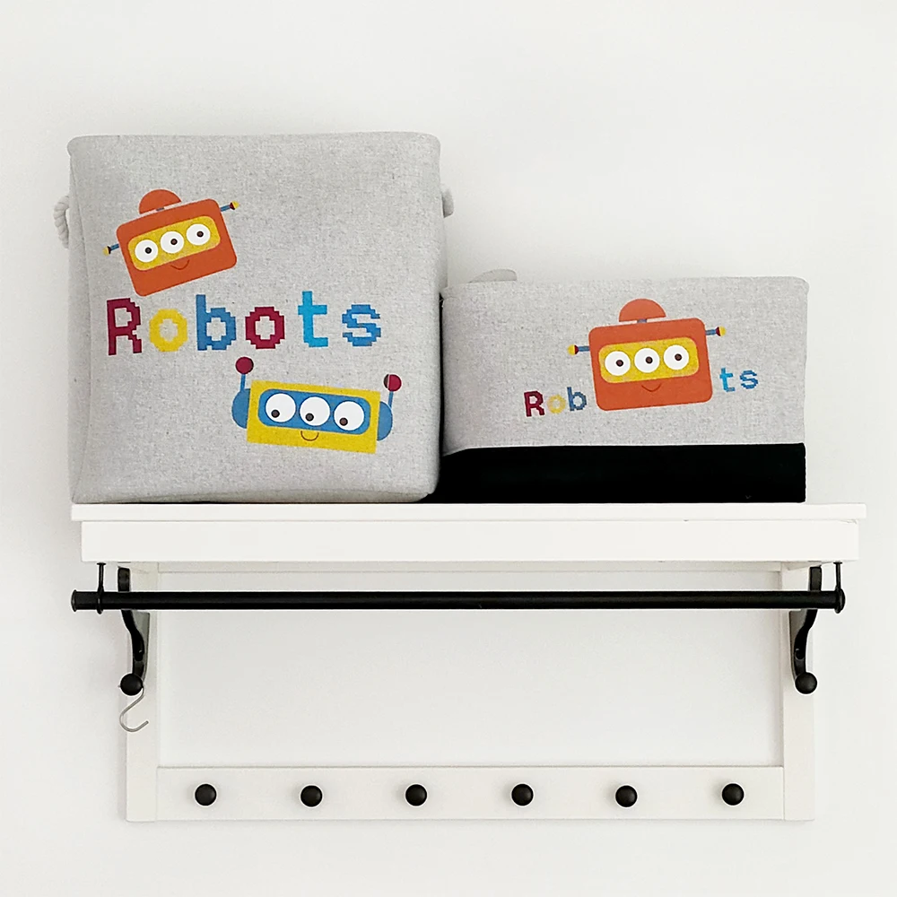 Large Storage Basket for Boys Toys Clothing Kids Laundry Hamper Fabric Cartoon Robot Organizer Bins for Bedroom Shelf Closet 2