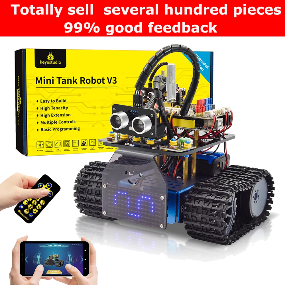 Keyestudio Upgrade Mini Smart Tank Robot V3.0 For Arduino Kit Robot Car DIY Programmable STEM Toys Compatible With Arduino&Mixly