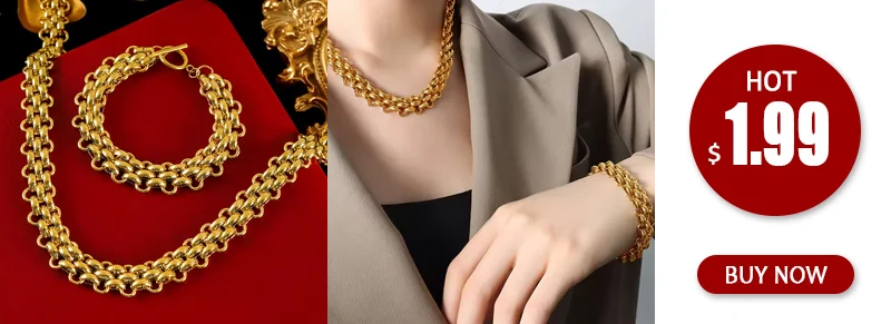 GANPUP 316L Edelstahl Gold Farbe Kette Halskette Armband Set für Frauen Neue Metall Textur Wasserdicht Schmuck Urlaub Geschenk – Detail 3