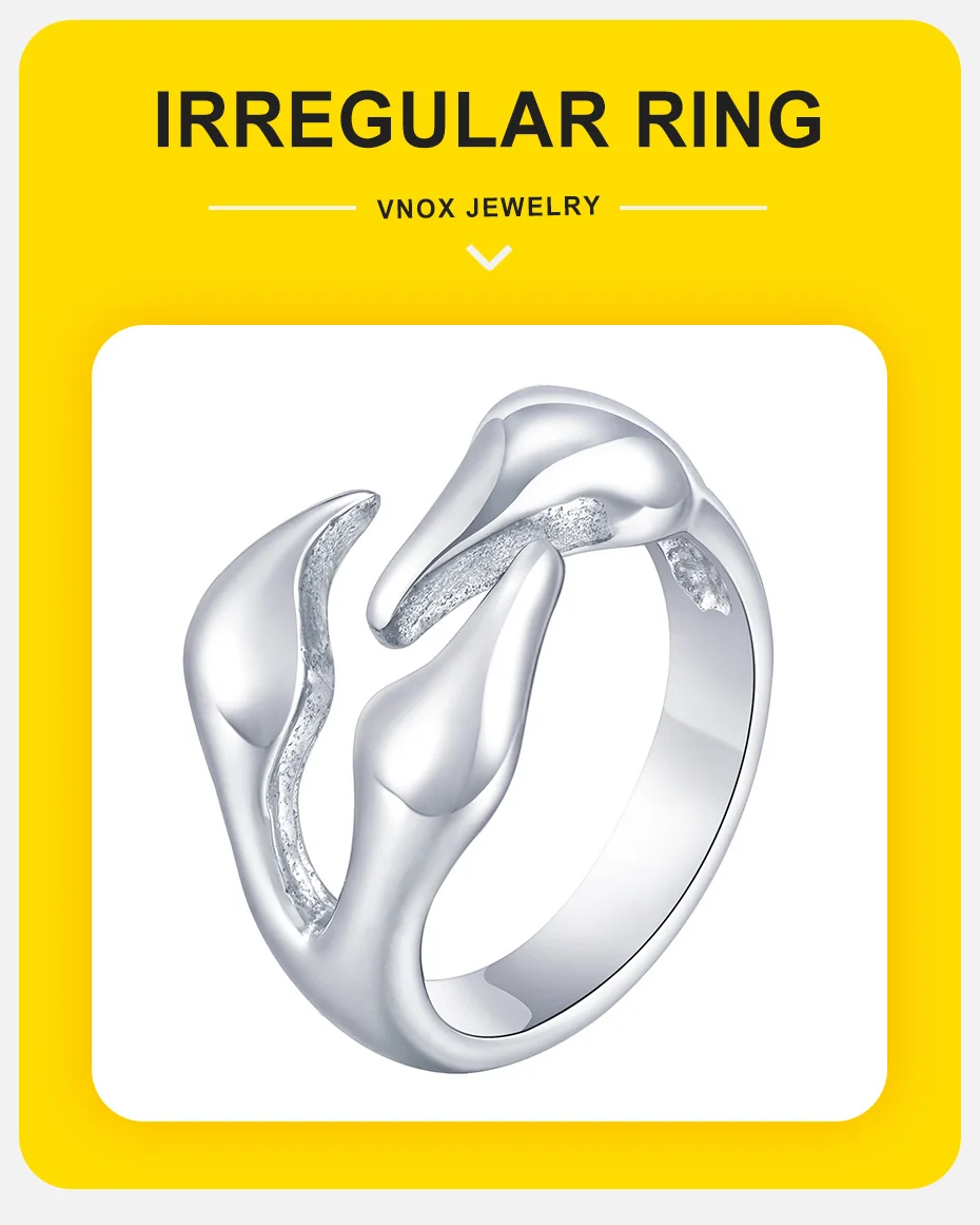 Vnox Rock Punk Geometrie Ring für Männer Jungen, verblasst nie, unregelmäßiger Retro-Hip-Hop-Ring aus Edelstahl, Party-Schmuck, Geschenke für Ihn – Detail 1