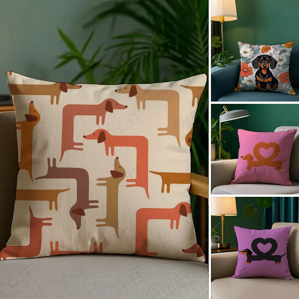 Sausage Dog Dachshund cute Pillow Case Anti-dustmite Pillowcase Invisible zipper silky short plush Sofa cushion cover