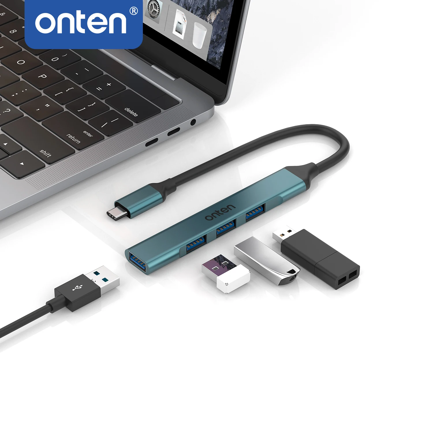 ONTEN Type C HUB 4-in-1 USB to USB 3.0 HUB Splitter Expansion Docking Station Aluminum OTG Adapter Computer Accessories 4