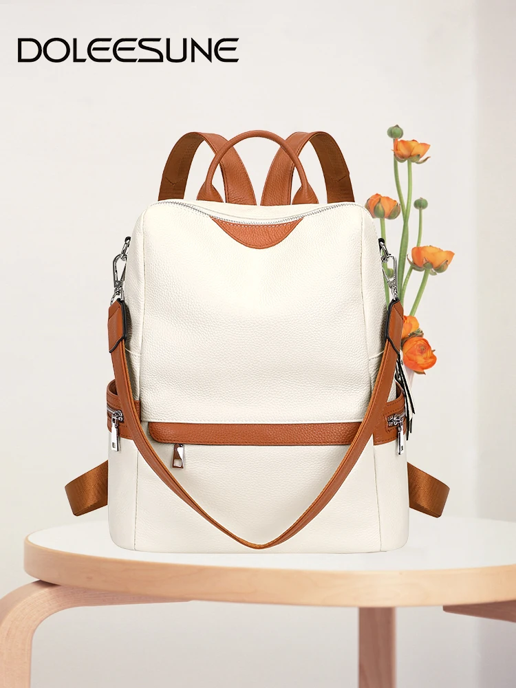 DOLEESUNE Soft Real Leather Women's Backpack Purse Elegant Fashion Shoulder Bag for Ladies