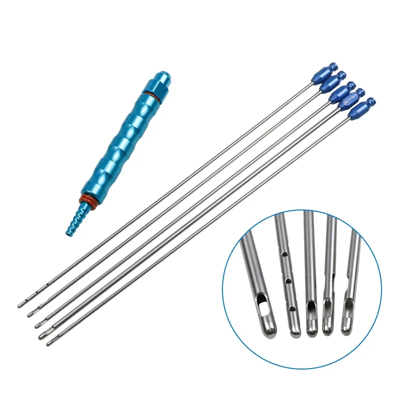 Porous Injection Cannula Spiral Two Holes Cannula Liposuction Cannula Set with Titanium Alloy Handle Liposuction Tools negative pressure suction collection device autoclave fat filter system with cannula for liposuction equipment