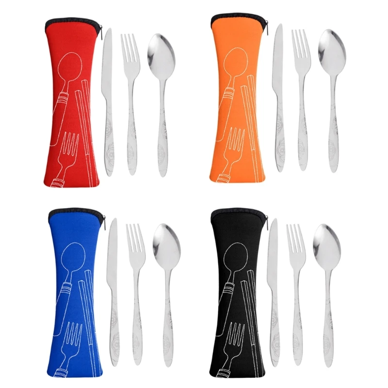 Portable Cutlery Camping Utensils Hiking Cutlery Set Stainless Flatware Spoon Fork Knife