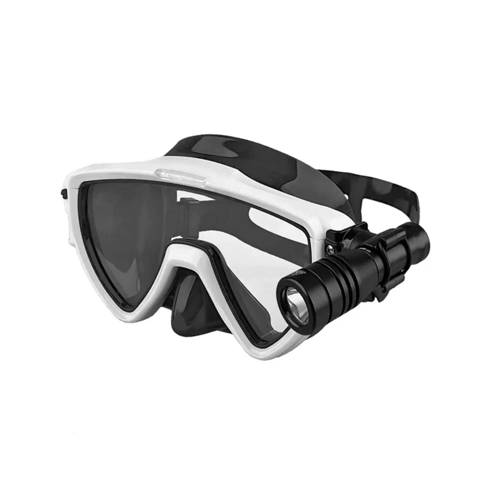 Scuba Diving Mask with flashlight Bracket, Liquid Silicone Face Mask,Tempered Glass, Anti-Fog Snorkel Mask Strap Mount Clip