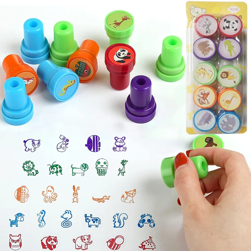 20 Timbri Autoinchiostranti A Tema Giungla Safari Per Bambini - Animali Dello Zoo Per Feste E Bomboniere
