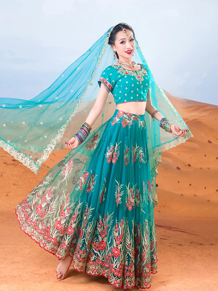 2022 India Sarees For Performance Woman Peacock Blue Lehenga Choli