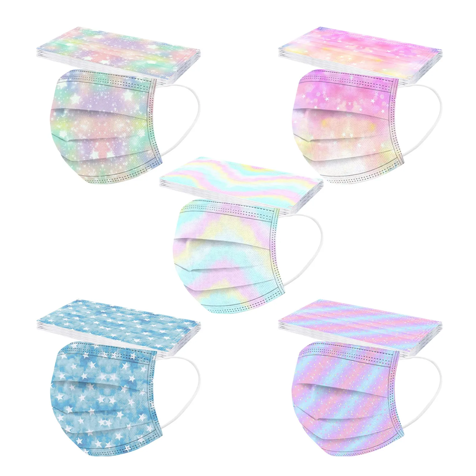 

50pcs Adult Rainbow Printed Dust-Proof Disposable Mask Protection Face Mask Disposable Face Mask Mouth Cover 마스크 маски マスク가면
