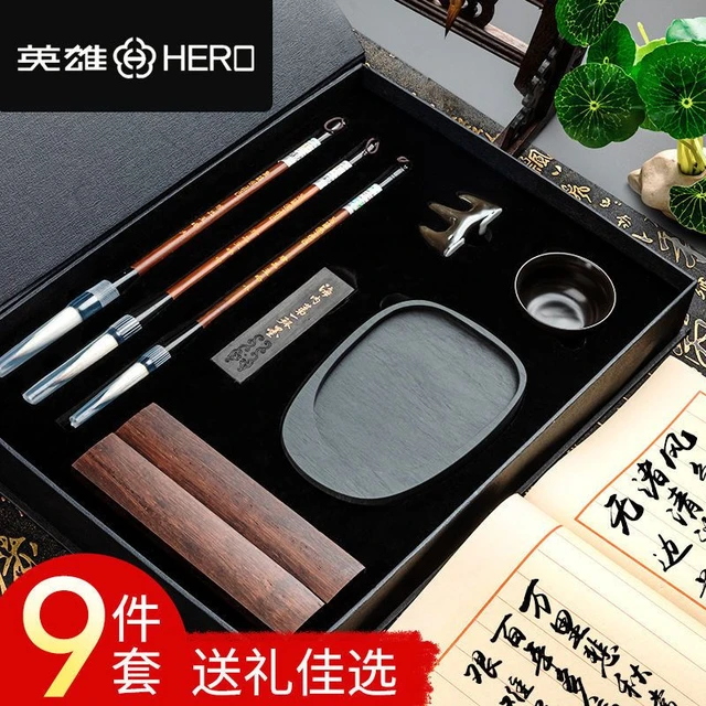 10PCS Chinese Traditional Calligraphy Set with Writing Brush Washer Holder  Inkstone Ink Stick Seal Inkpad for Beginners Lovers