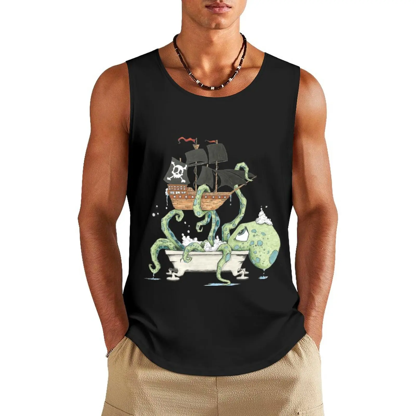 

Kraken in the Tub Tank Top sleeveless t-shirts for men T-shirt Men's gym