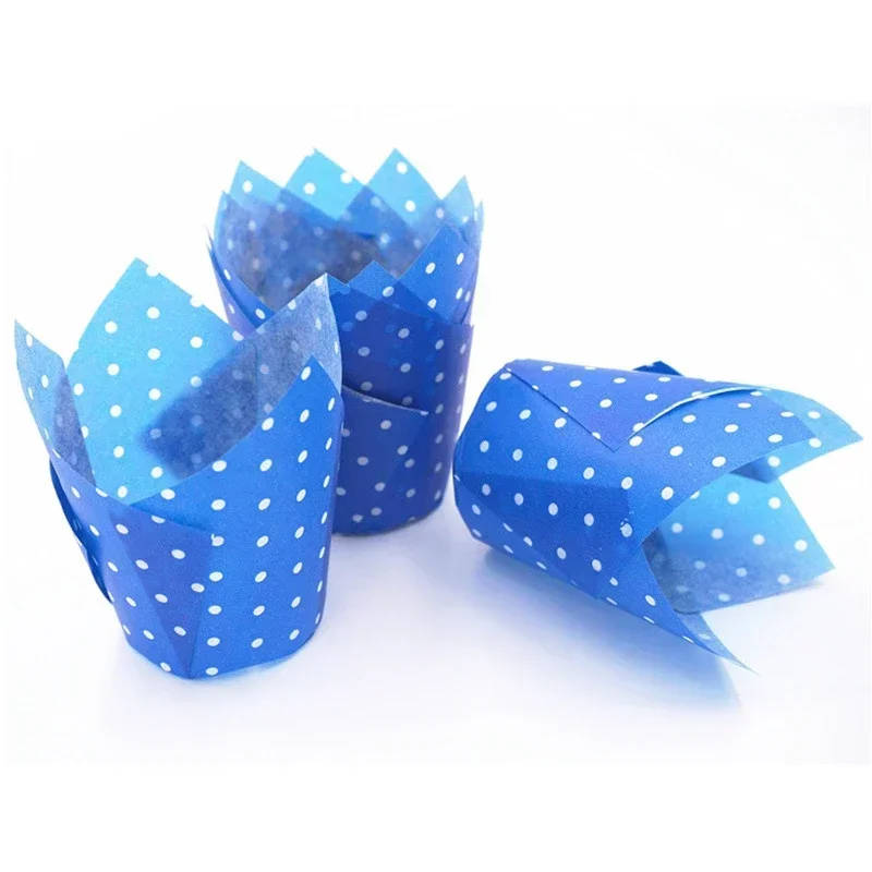 50Pcs Paper Cake Liner Dots Colorful Tulip Muffin Wraps Cases Cupcake Baking Tools Muffin Cup Polka Dot Paper Cup Tray