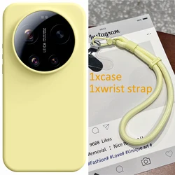 Premium Liquid Silicone Case with Wrist Strap - High Quality & Genuine for Xiaomi 17 Ultra (Light Yellow)