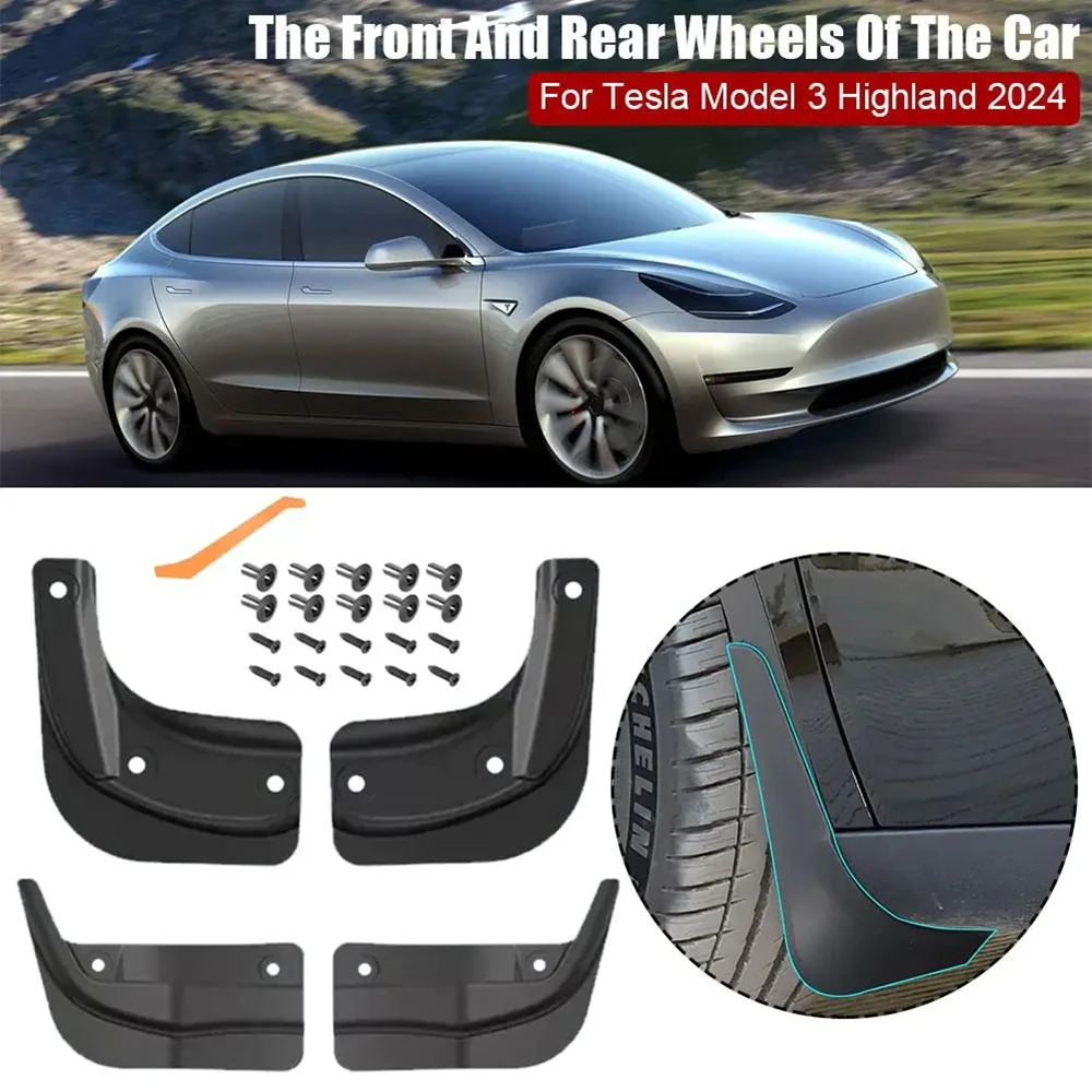 

4PCS Mud Guard Flaps For Tesla Model 3 Highland 2024 Rear Fender Protector Anti-Sand Splash Fender Accessories Car Accessory