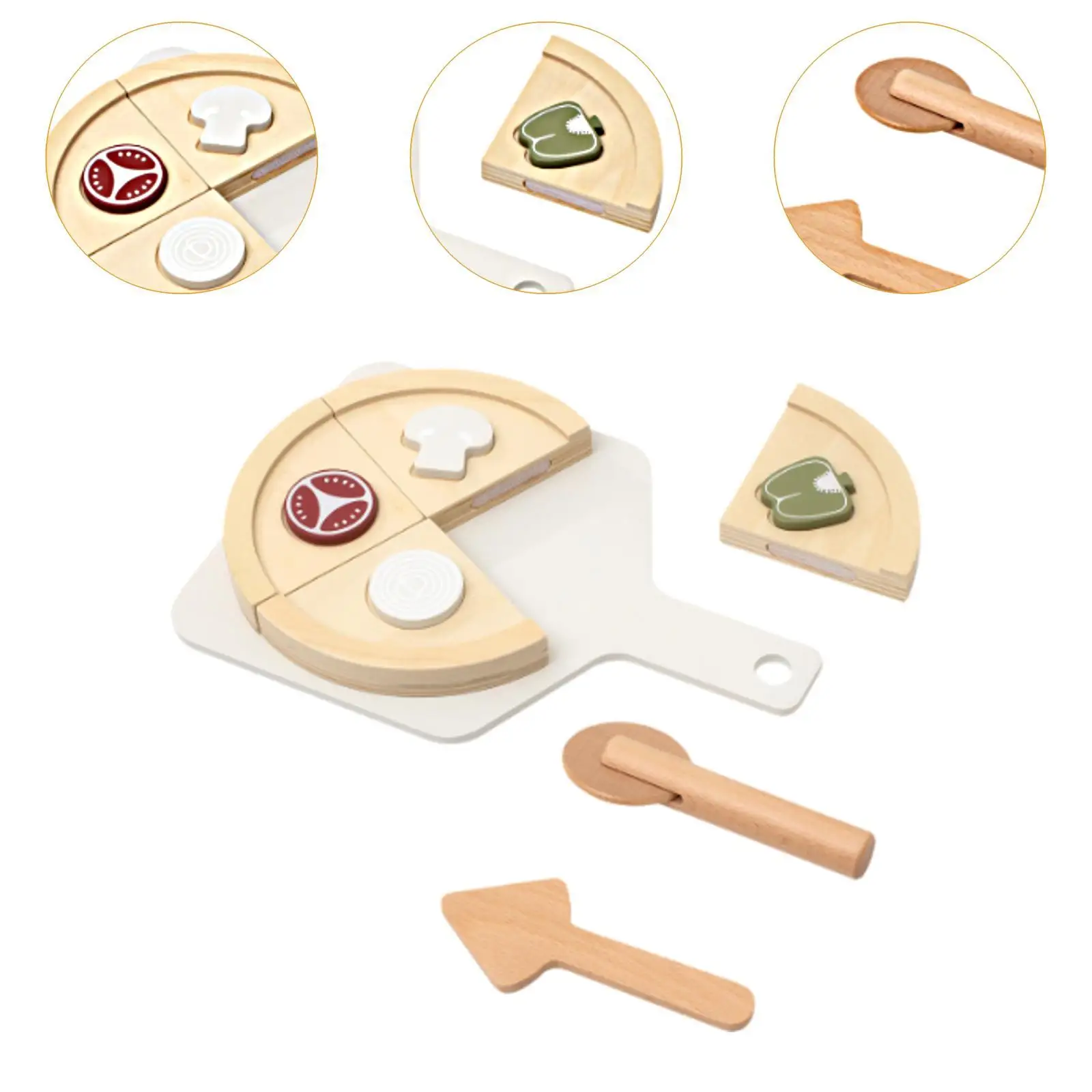 Wooden Pizza Toy Wood Cooking Toys Education Cutting Food Play Toy Kitchen Accessories Kitchen for Boys Girls Aged 3-8