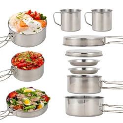 8 - Piece Stainless Steel Camping Cookware Set with Plates and Cups (As shown)