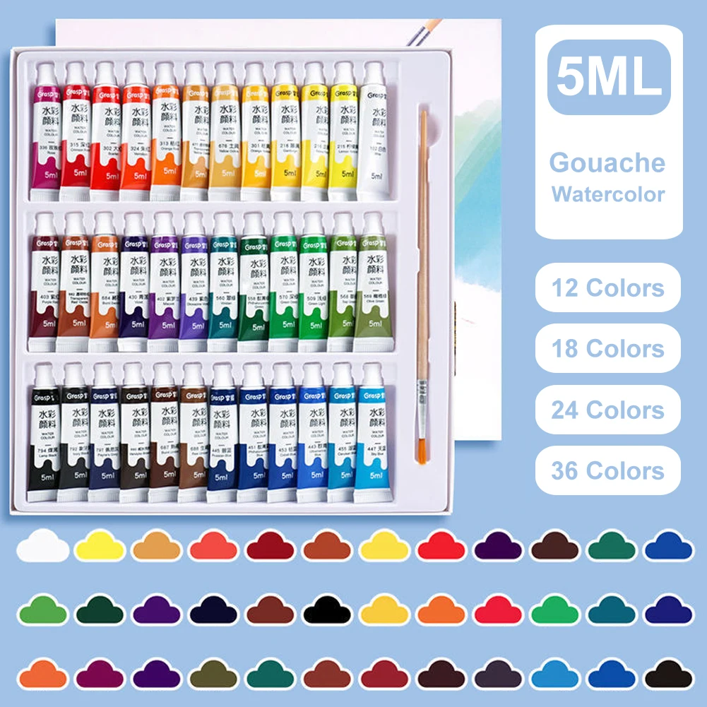 

12/18/24/36 Colors Watercolor Paint Set Art Academy Gouache Pigment Kit 5ml for Artist Student Painters Beginners Art Supplies