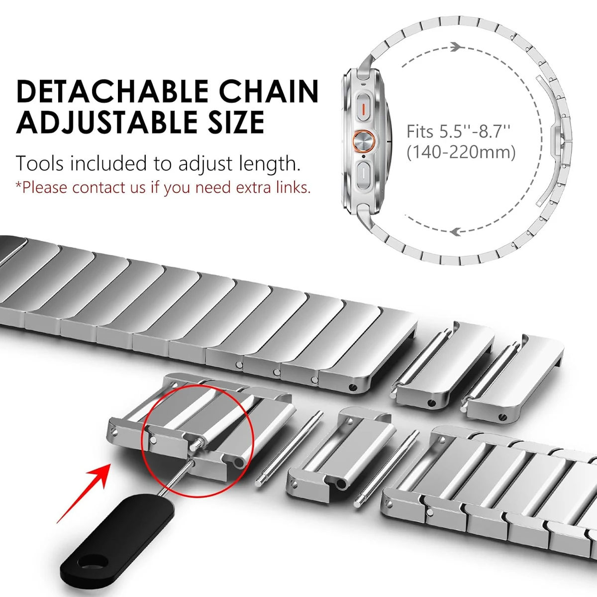 Stainless Steel/Titanium No-Gap Metal Bracelet Strap