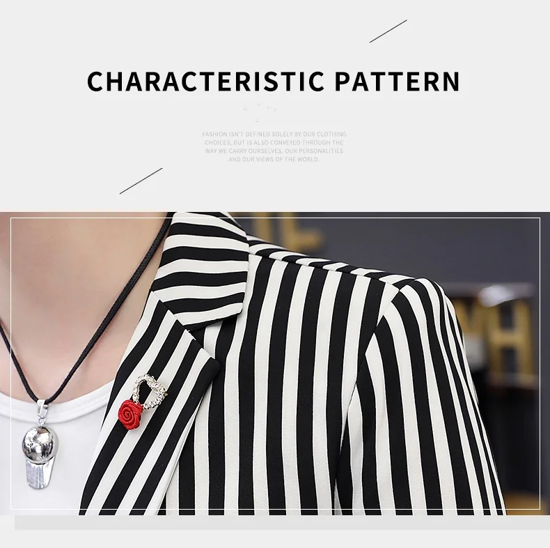 Description Picture 4 of itemFour seasons new suit boutique fashion Korean version handsome striped slim casual suit jacket jacket men's small suit