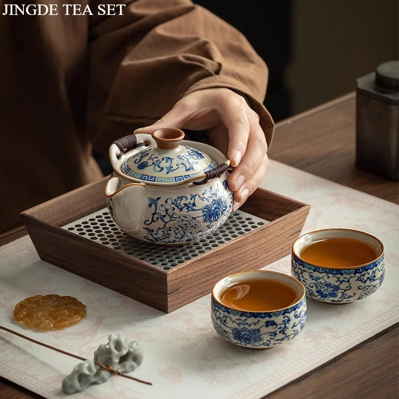 Palace Museum Cultural and Creative Ru Kiln Kung Fu Tea Set Teacup Light Luxury High End Gift Box for Leaders, Customers