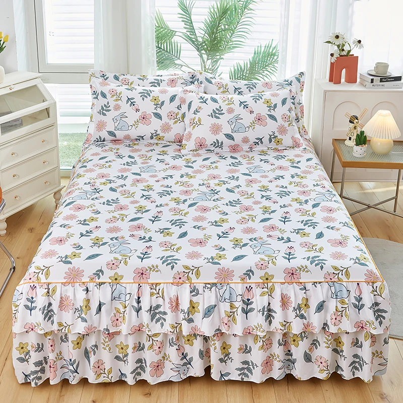 Description Picture 2 of item1PC Pastoral Style Bed Cover colchas de cama matrimonial Double Lace Bed Skirt King Bedsheets Skirts (pillowcase need order)