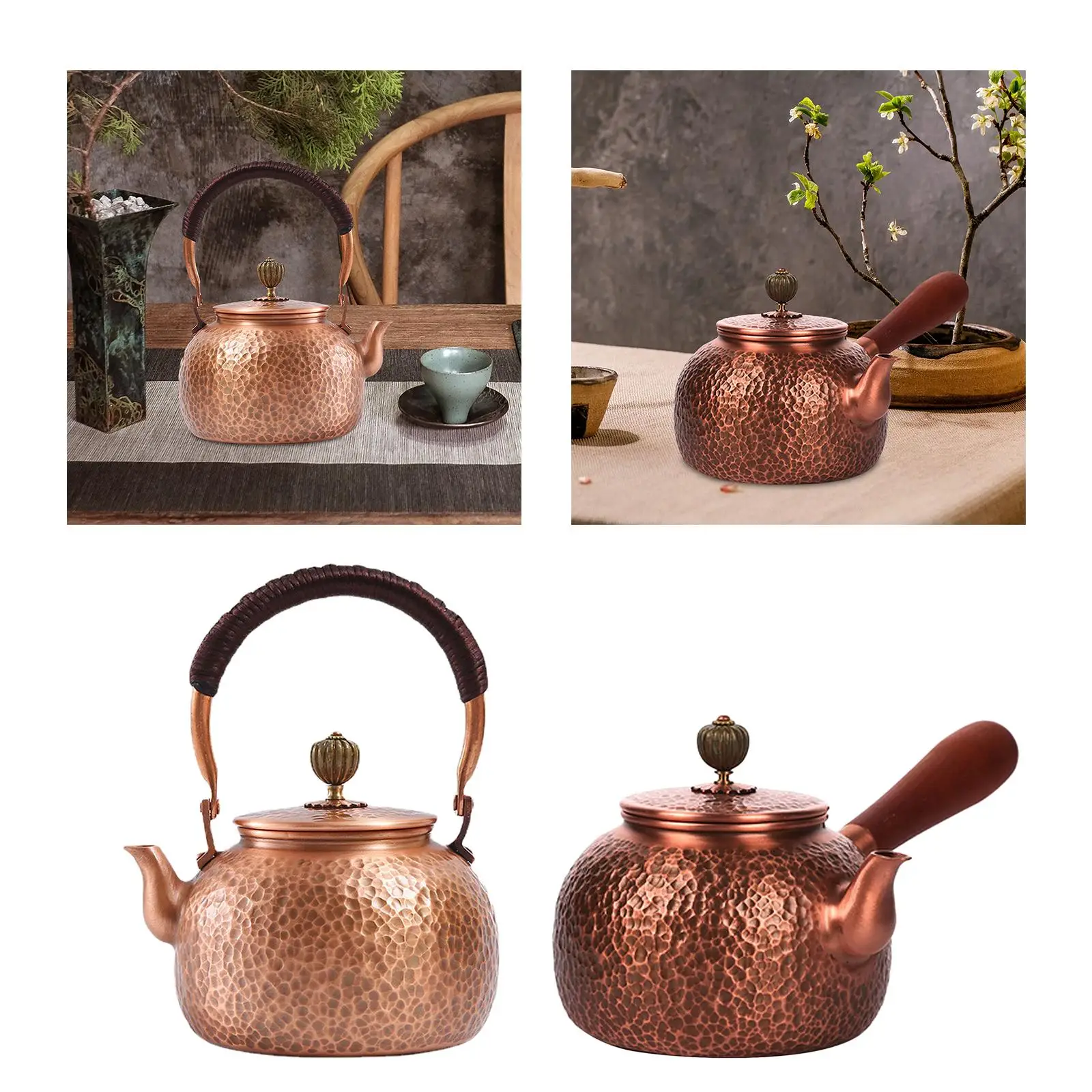 Copper Teapot Coffee Pot Hammered Tea Ceremony Retro Kung Fu Teapot Stovetop Teapot for Household Kitchen Hotel