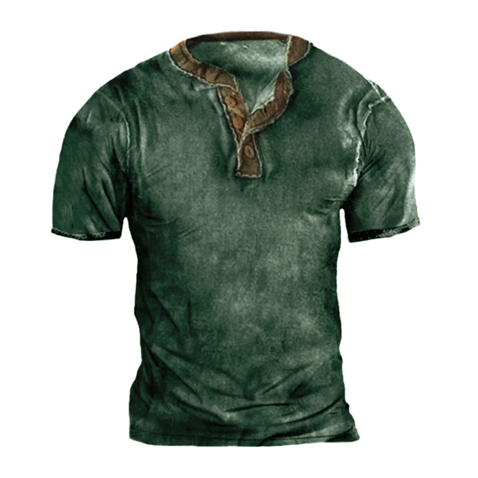 Summer Men's Shirts Geometric Print O Neck Short Sleeve Button T shirt Casual Retro Style Summer Top Blouse Chemise Homme