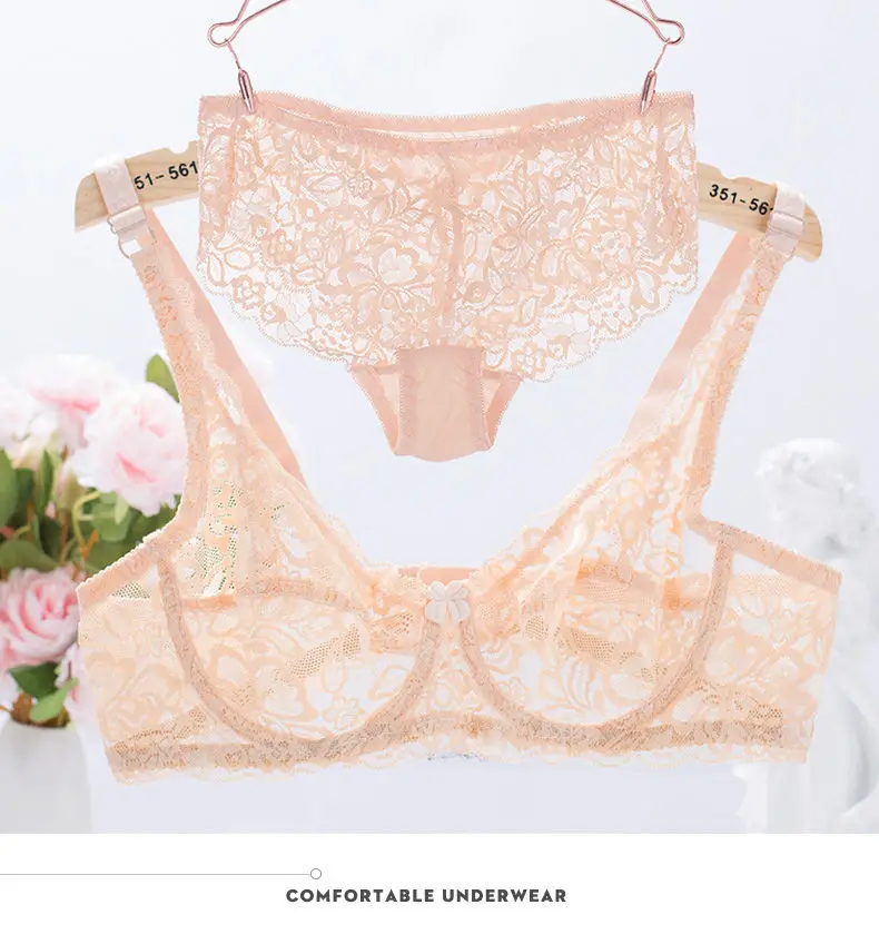 white underwear set Bra Suit Ladies Sexy All-lace Transparent Bra Gathered Girls Ultra-thin Breathable Comfortable Soft Underwear sexy bra panty set