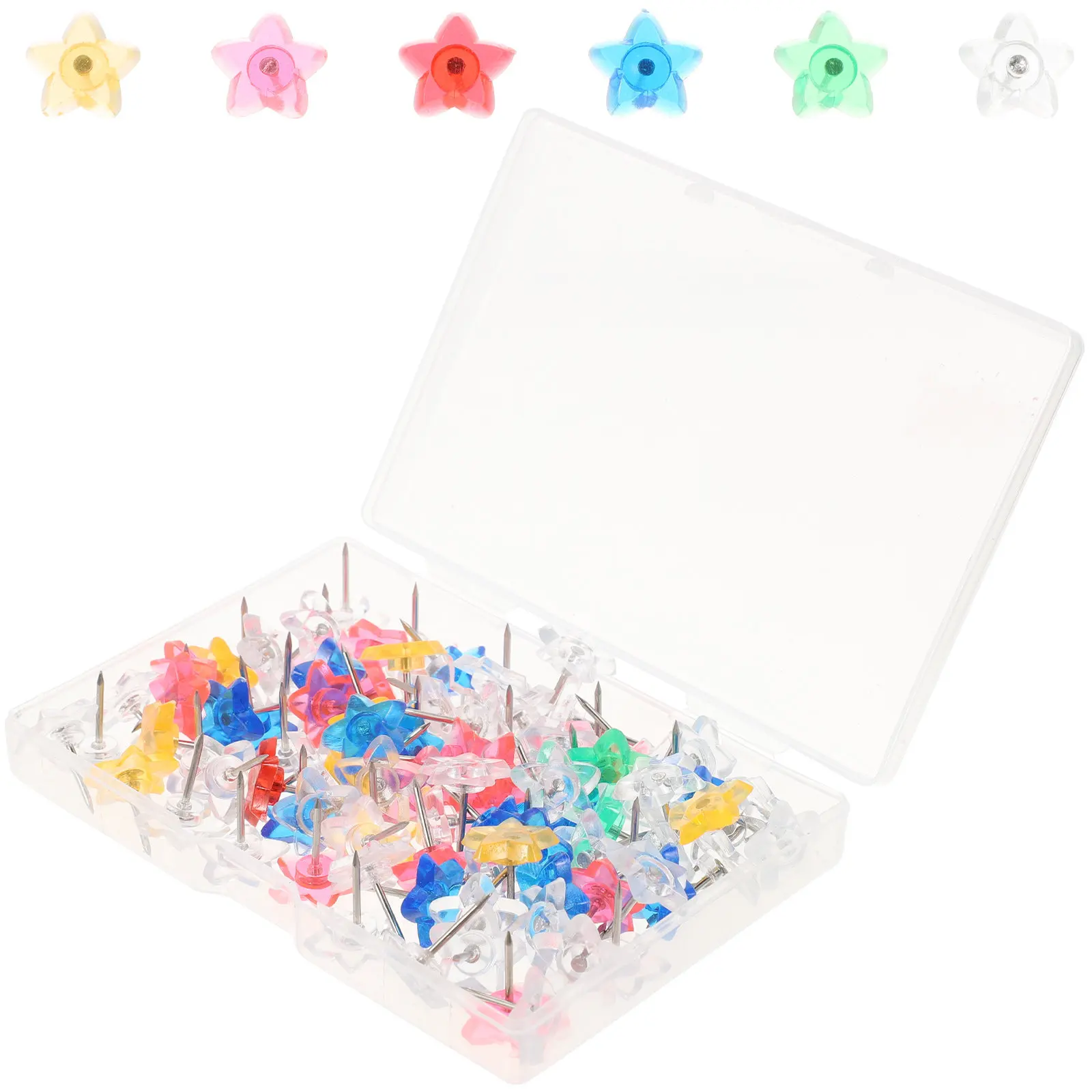 100Pcs 다채로운 투명 푸시핀 섬세한 다기능 압정 지도 액세서리 사무실 연구 코르크 보드 고정 장치 재사용 가능