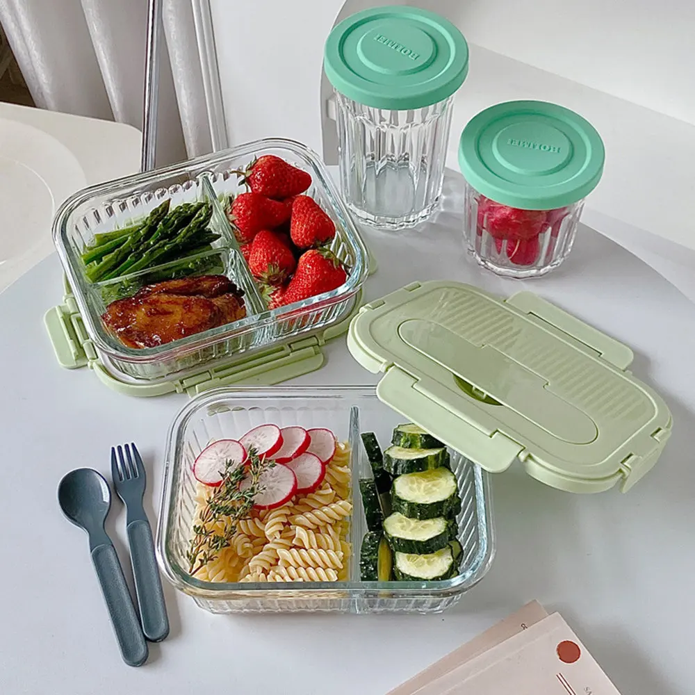 Korea Style Heat-Resistant Glass Lunch Box For Man Women Vertical Stripe  Bento Box Clear Food