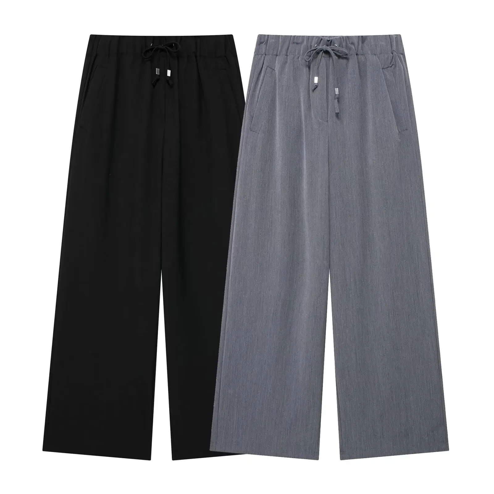 

Women's New Fashion Side Pocket Decoration Loose Casual Wide Leg Pants Retro High Elastic Waist Drawstring Women's Pants Mujer