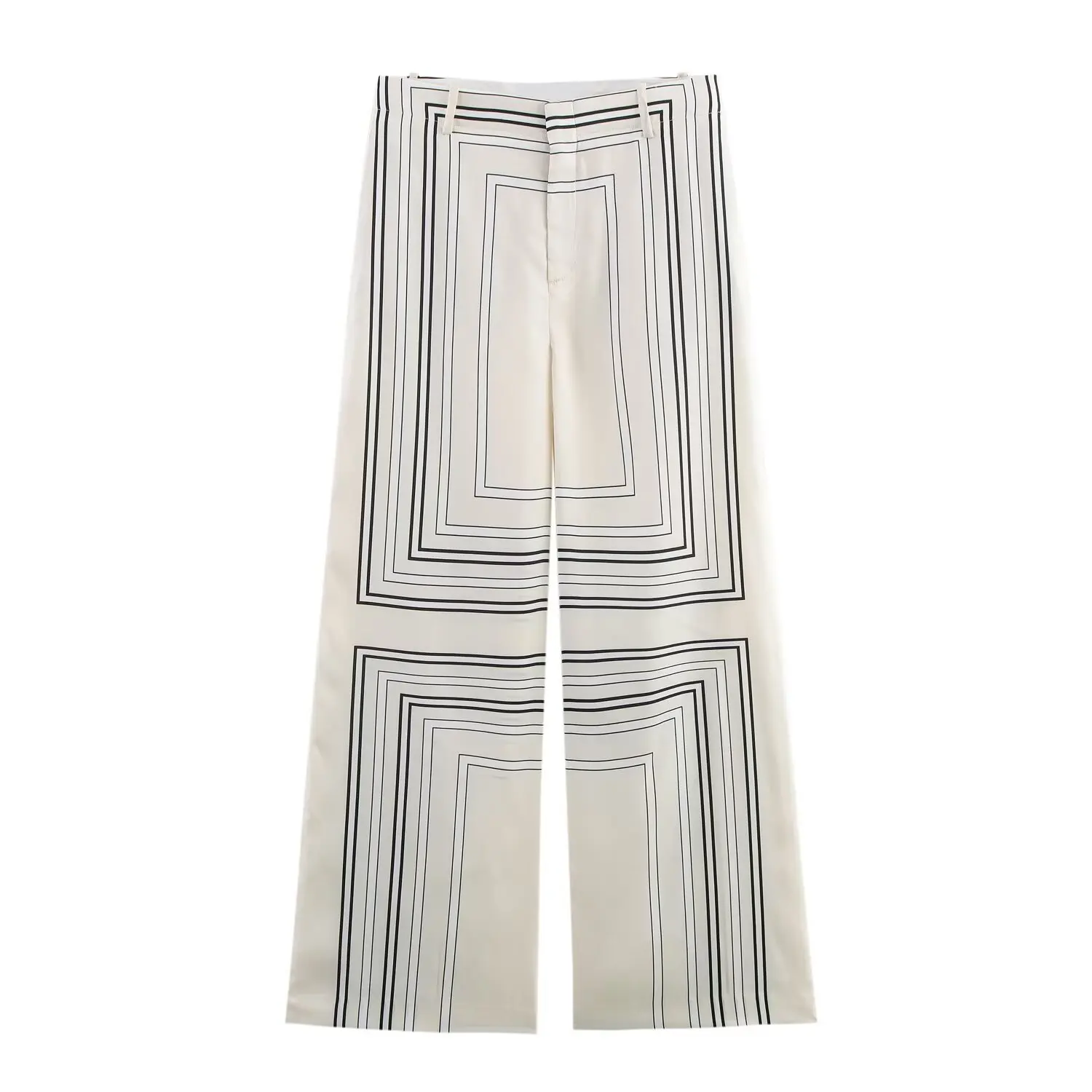 TRAFZA 2025 Women Trouser Suit Turn-down Collar Long Sleeve Single-breasted Slim Print Shirt+High Waist Zipper Loose Long Pants picture