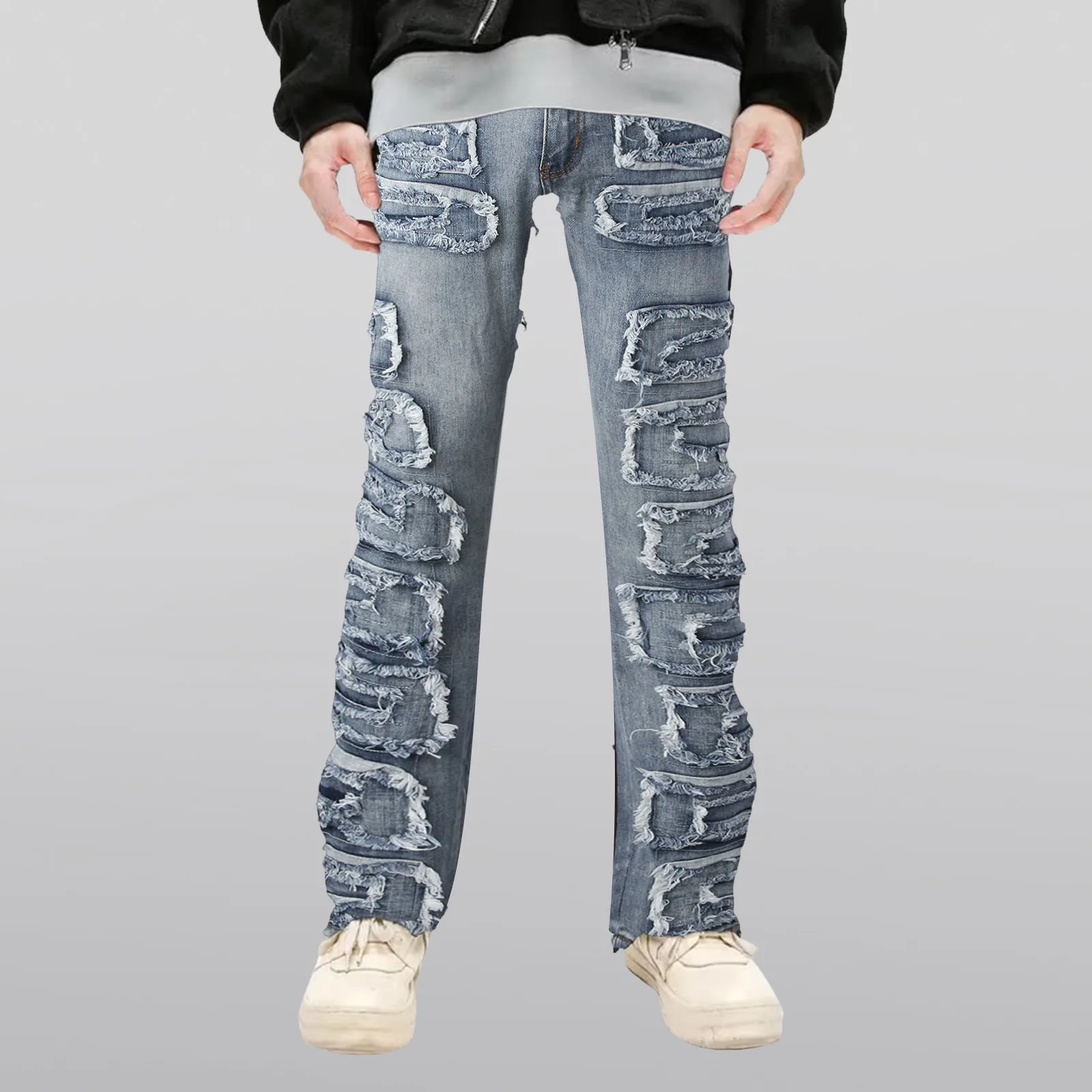 

Harajuku Frayed Distressed Retro Tie Dye Jeans Pants Men and Women Straight Ripped Hole Washed Baggy Casual Denim Trousers