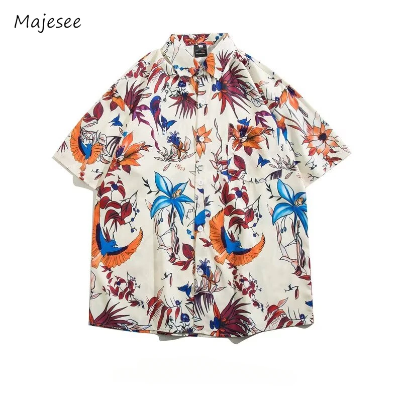 

Shirts Men Summer Japanese Style Trip Youthful Fashionable Casual Loose Chic Floral Daily All-match Cozy Schoolboys Handsome New