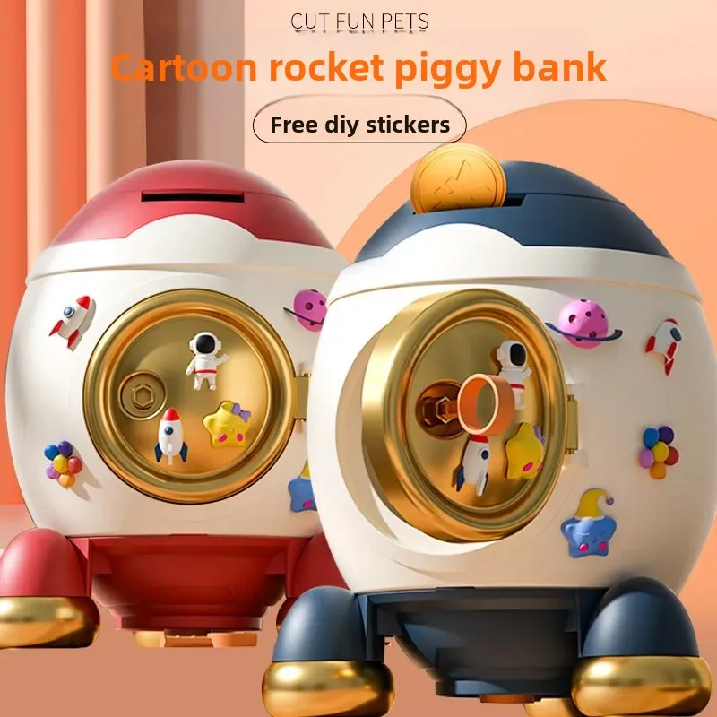 Large Capacity Rocket Shaped Money Box Children's Savings Jar Cute Decoration Fall Resistant Baby Birthday Gift Toy
