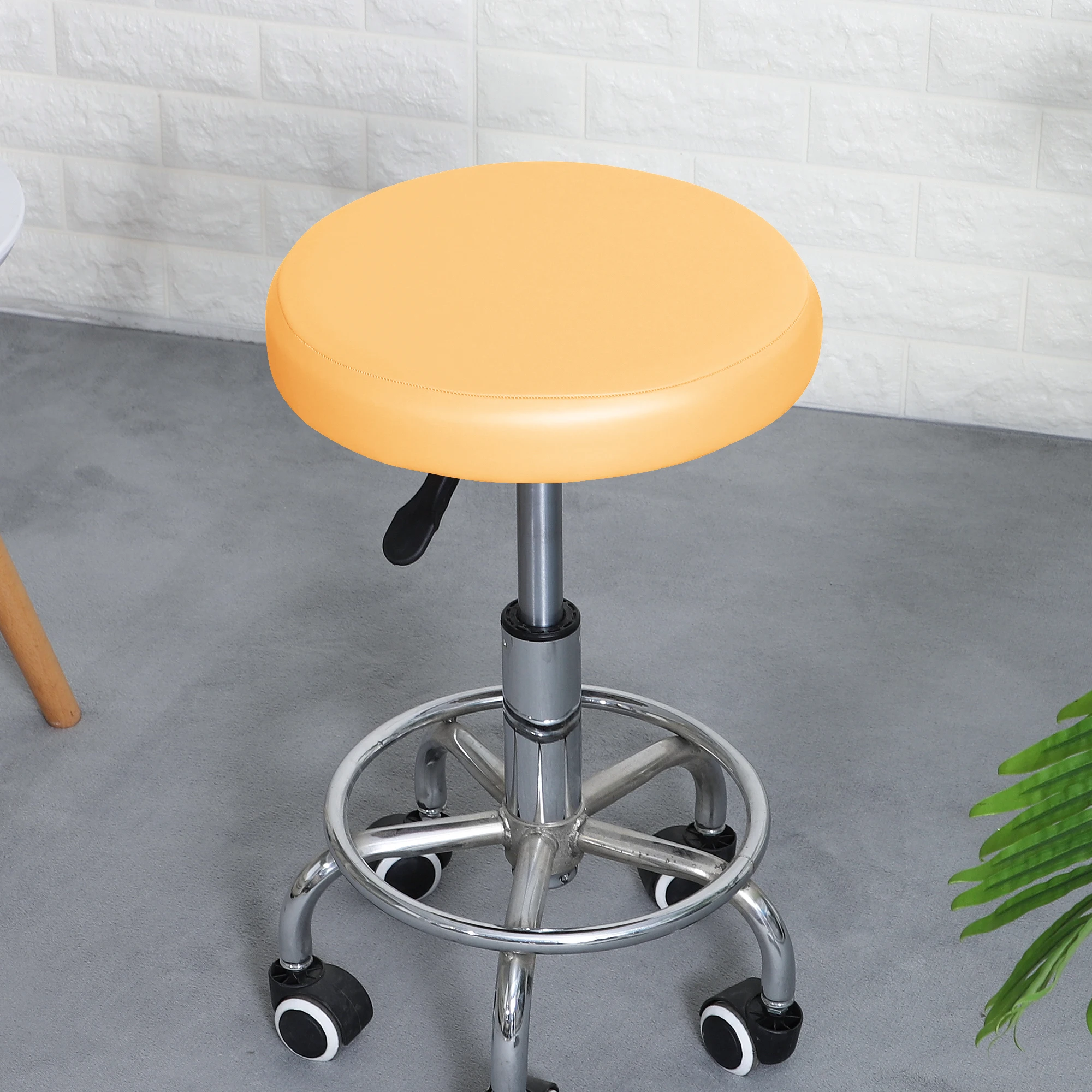 Waterproof PU Leather Round Bar Stool Slipcover with Elastic Bands