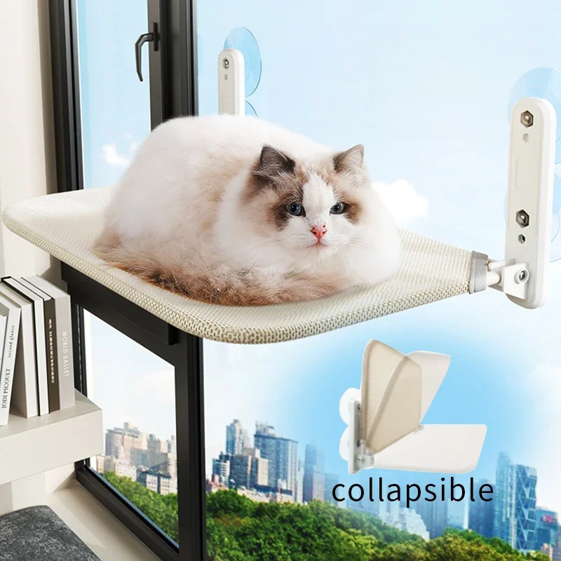 

Cat Window Hammock Foldable Cat Window Perch Cordless with 4 Strong Suction Cups Windowsill Cat Beds Seat for Indoor Cats Inside