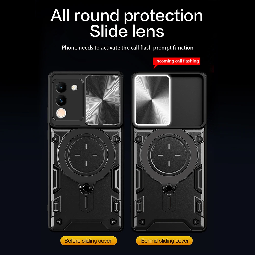 Carcasă de protecție antișoc pentru Vivo V29 Y200, cu fereastră de protecție pentru lentilă, pentru vivo v29 y200 v 29 y 200, suport inelar_voghion.com