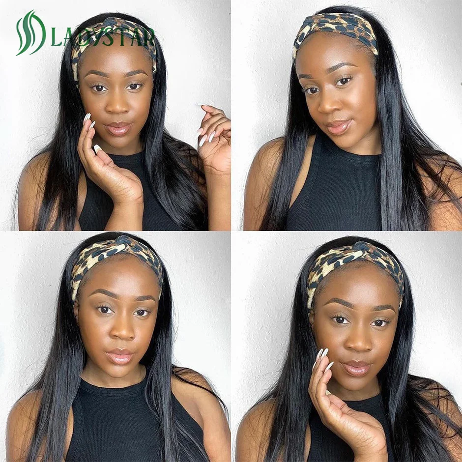 브라질 스트레이트 헤어 머리띠 가발 레미 인간의 머리 가발 여성용 스카프 가발 스트레이트 헤어 가발 머리띠 기계 제작 가발